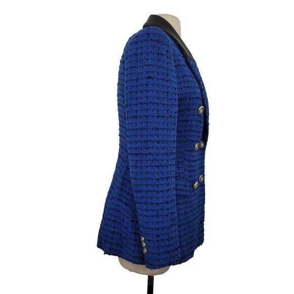 Zara Combination Faux Leather Textured Blazer Sz M Sophisticated Preppy Academia - Picture 4 of 14